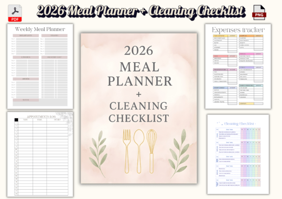Download 2026 Meal Planner + Cleaning Checklist - Planner Collection