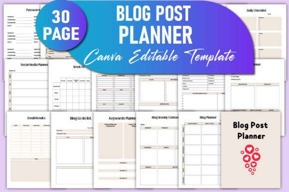 Download Editable Blog Post Planner Canva KDP - Planner Collection