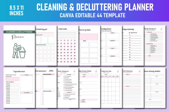 Download Cleaning &amp; Decluttering Planner Canva - Declutter Collection
