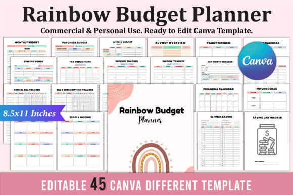 Download Rainbow Budget Planner for Canva KDP - Planner Collection