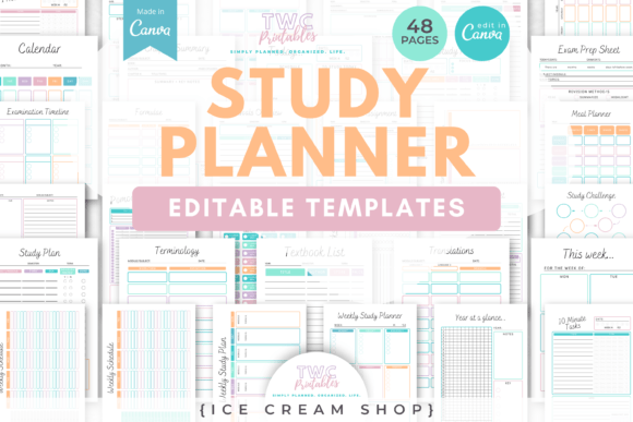 Download Study Planner Canva Templates | ICE CREA - Planner Collection