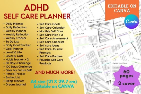 Download ADHD Self Care Planner - Canva Template - Planner Collection