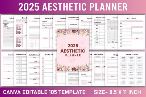 Download Editable 2025 Aesthetic Planner Canva - Planner Collection