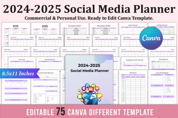 Download 2024-2025 Social Media Planner for Canva - Planner Collection