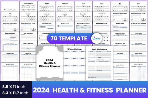 Download 2024 Health &amp; Fitness Planner Canva - Planner Collection