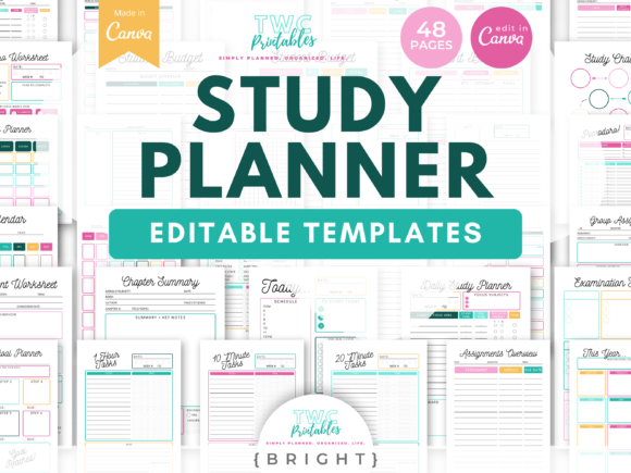 Download Study Planner Canva Templates | BRIGHT - Planner Collection