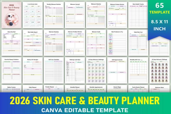 Download Editable 2026 Skin Care &amp; Beauty Planner - Planner Collection