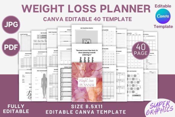 Download Weight Loss Planner Bundle Canva KDP - Planner Collection
