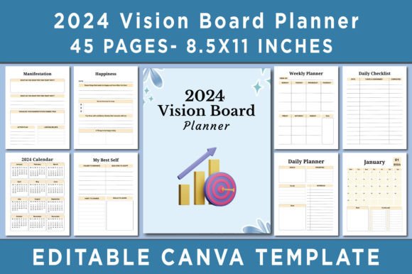 Download 2024 Vision Board Planner Canva Template - Planner Collection