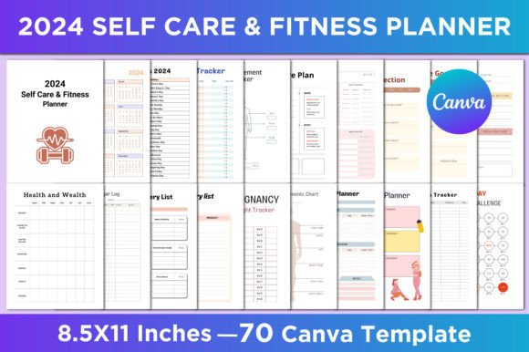 Download 2024 Self Care &amp; Fitness Planner Canva - Planner Collection