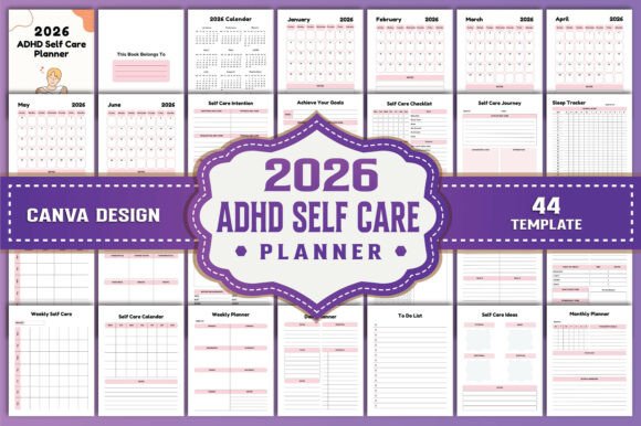 Download 2026 ADHD Self Care Planner Canva - Planner Collection
