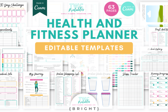 Download Health &amp; Fitness Planner Canva Templates - Planner Collection