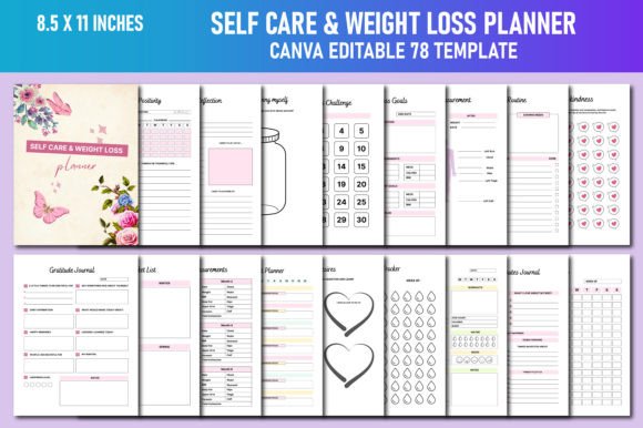 Download Self Care &amp; Weight Loss Planner Canva - Planner Collection