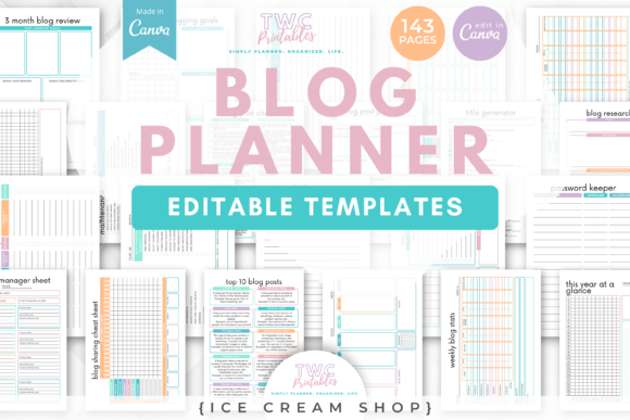 Download Blog Planner Canva Templates | ICE CREAM - Planner Collection