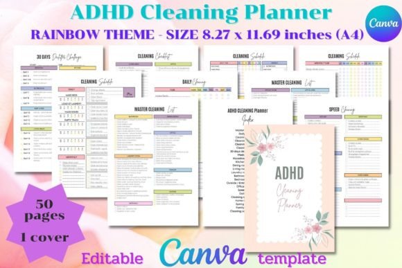 Download ADHD Cleaning Planner - CANVA Editable - Premium Resources