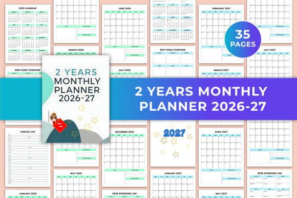 Download 2 Years Monthly Planner 2026-27 Canva - Planner Collection