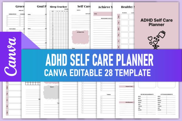 Download Editable ADHD Self Care Planner Canva - Planner Collection