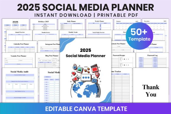 Download 2025 Social Media Planner for Canva KDP - Planner Collection