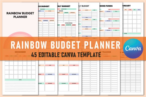 Download Editable Rainbow Budget Planner Canva - Planner Collection