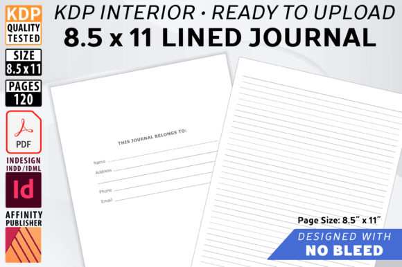 Download 8.5 X 11 Lined Journal - NO BLEED - No bleed Collection